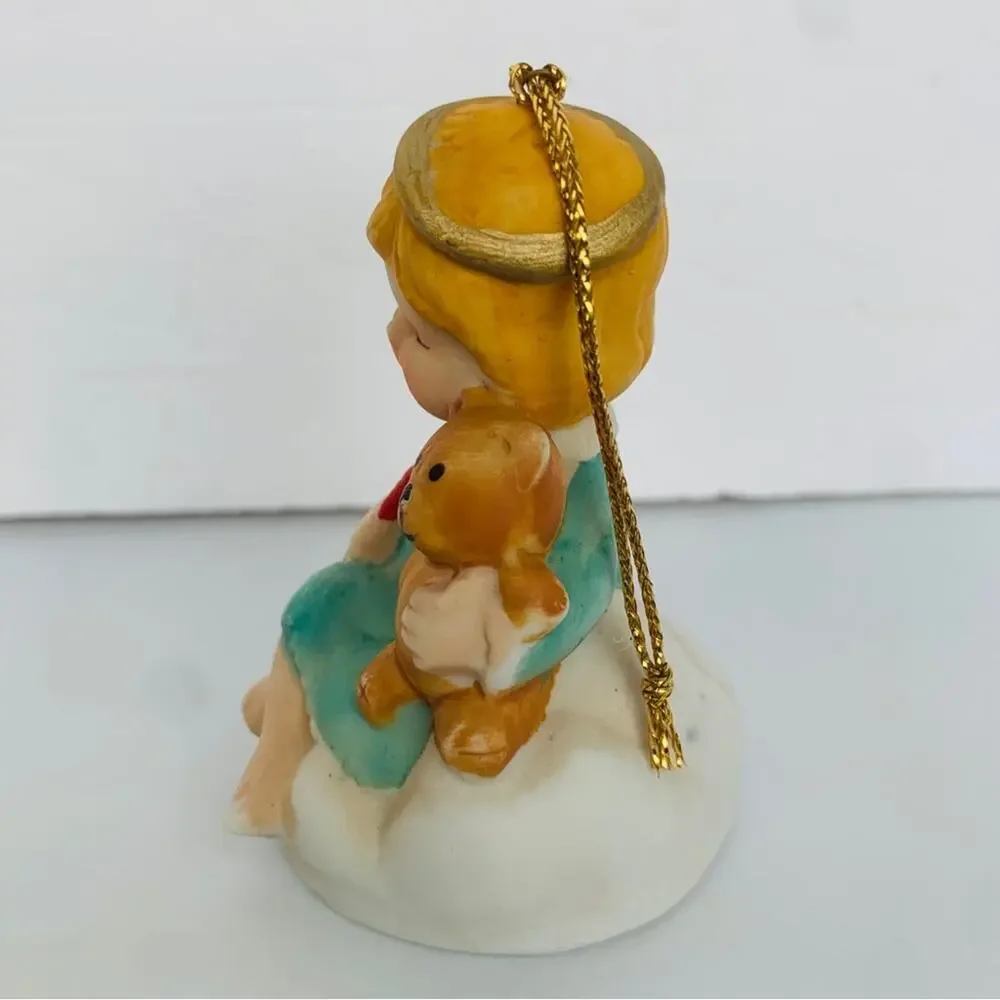 Vintage Angel Teddy Bear Bisque Christmas Tree Ornament